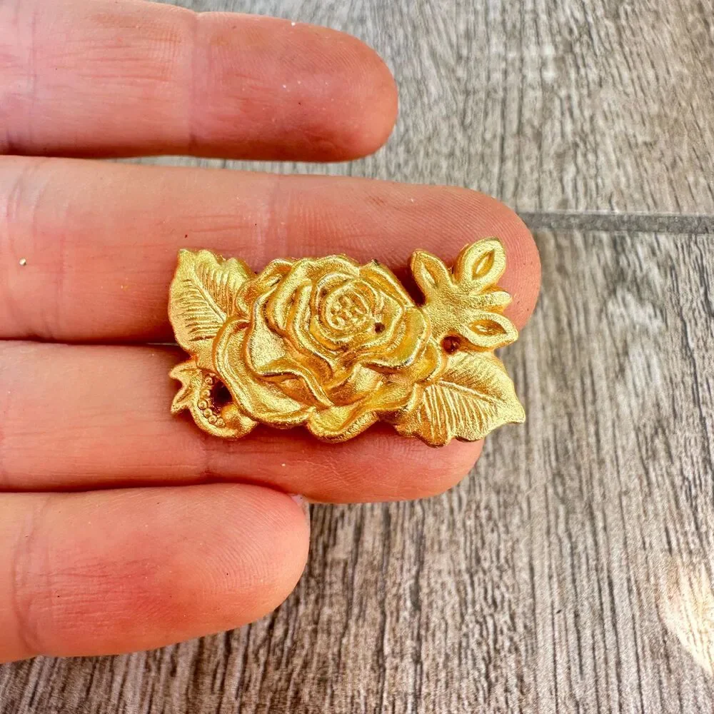 Vintage Jewelry Gold Tone Rose Brooch Pin